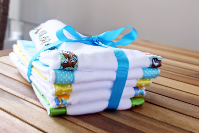 burp cloths from cloth diapers with ribbon added