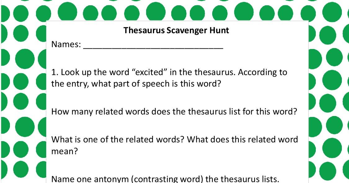 Hunter's Tales from Teaching Manic MondayThesaurus Scavenger Hunt