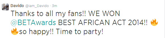 'AYE' CROONER, DADIDO WINS 2014 BET AWARDS FOR BEST AFRICAN ACT + LIST OF WINNERS
