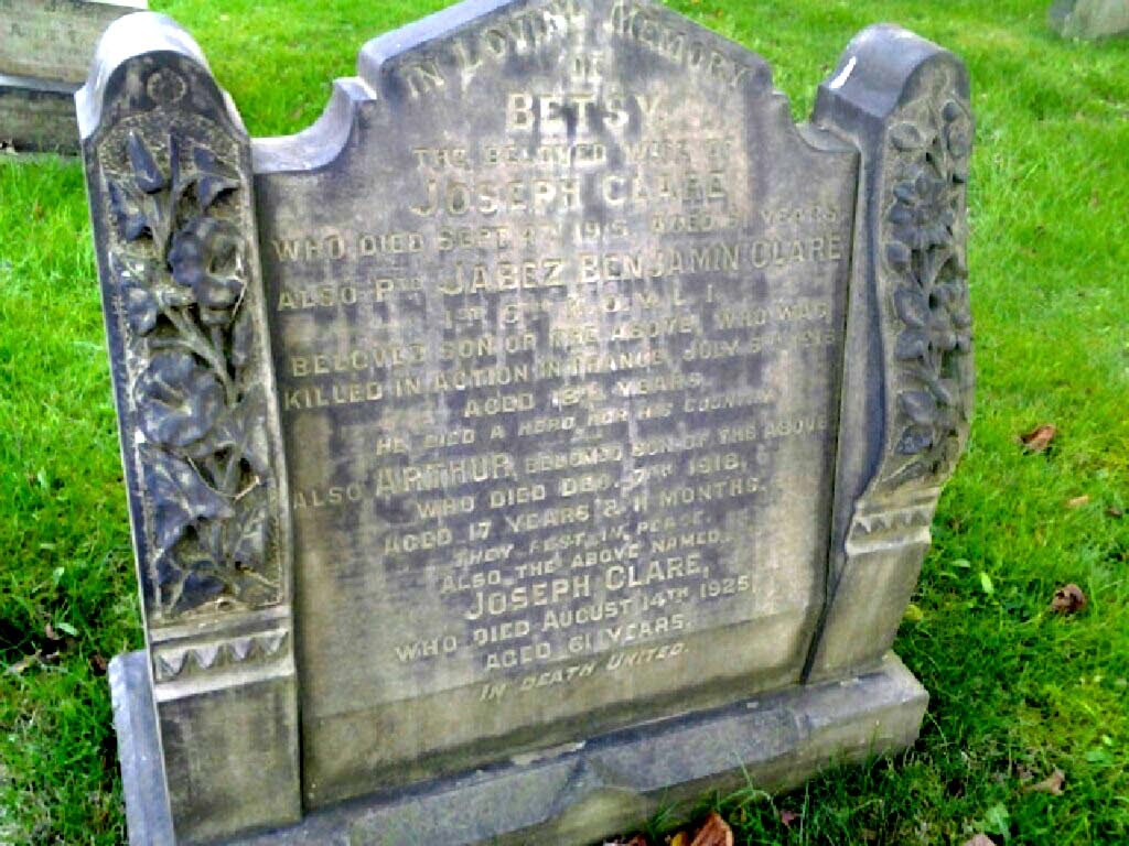 Barnsley War Memorials Project Cudworth Cemetery, Jabez Benjamin Clare