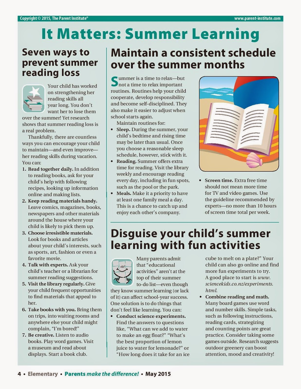 summer months calendar 2015