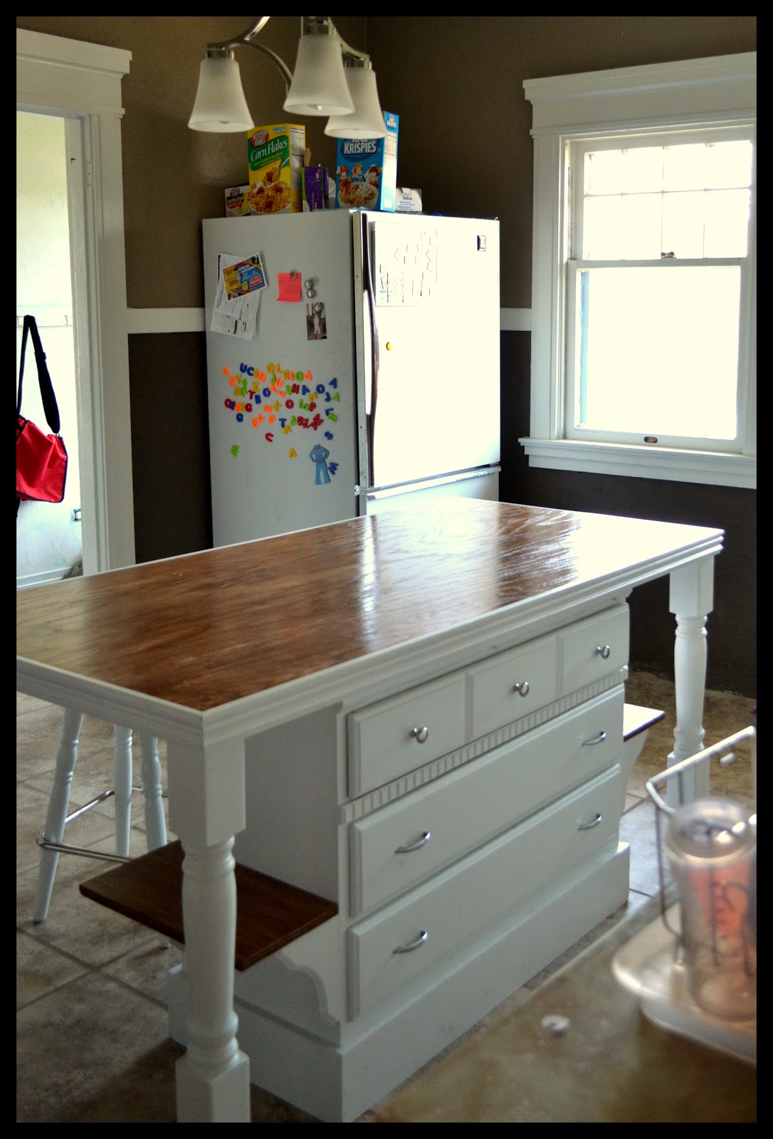 So this custom kitchen island used to be an old dresser, and this is So this custom kitchen island used to be an old dresser, and this is