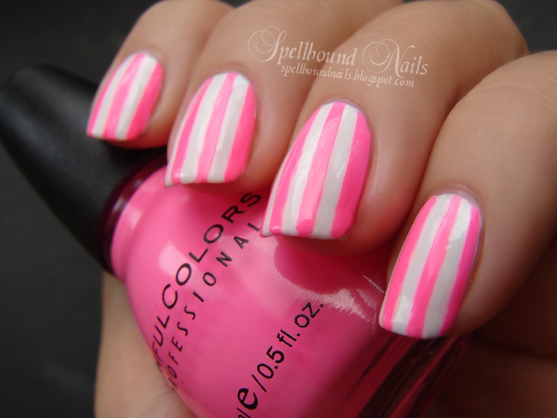 Spellbound Nails: Neon Pink Stripes