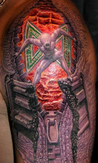 3d tattoo on the shoulder: a gate to another dimension