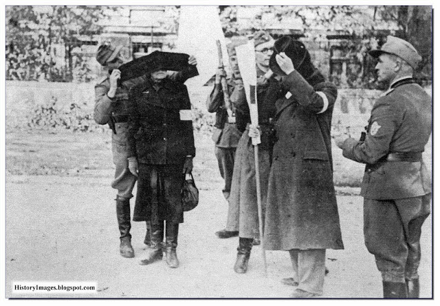 September 7 1944 Representatives  Polish Red Cross arrive blindfolded to meet German military policemen  negotiate safe passage civilians Warsaw Uprising 1944