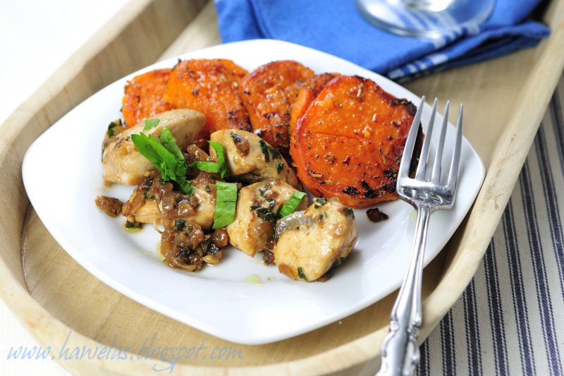 Haniela's Caramelized Onion Chicken with Herbed Sweet Potatoes