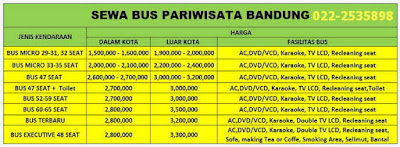 Harga Sewa Bus Bandung CTU (City Trans Utama) 2015