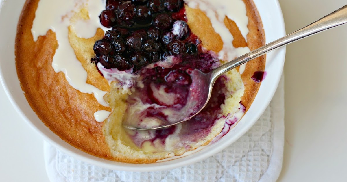 Milk and Honey Lemon Pudding with Blueberry Compote
