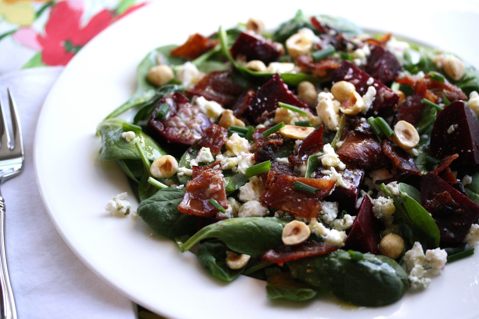 Bacon, Beet and Spinach Salad with Blue Cheese Saving Room for Dessert