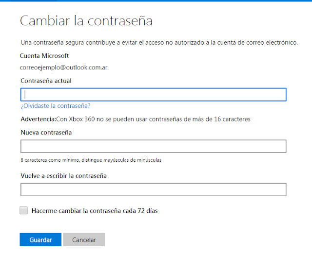 cambiar la contraseña outlok