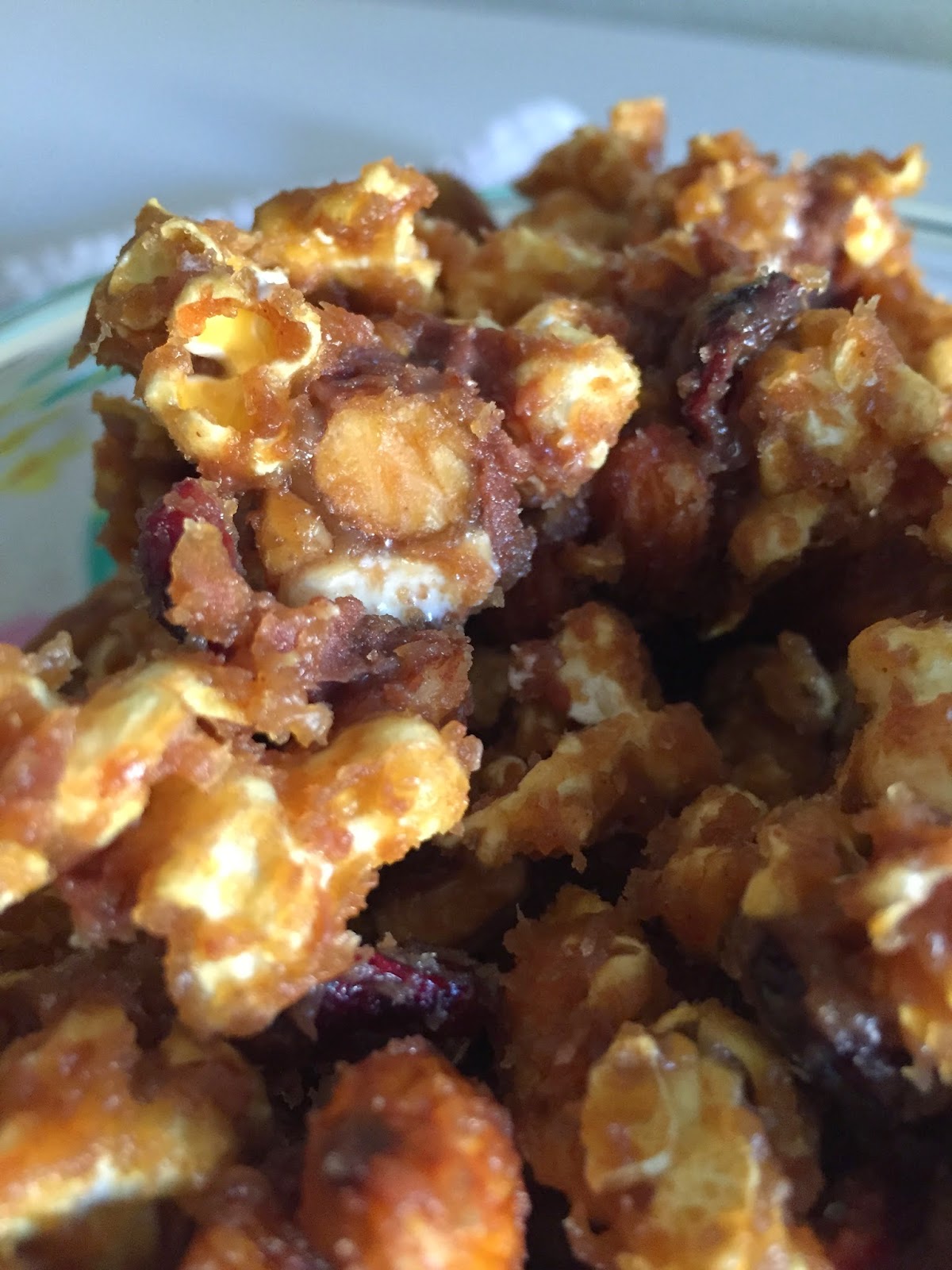 Tortillas and Honey Peanut Butter Caramel Popcorn Mix