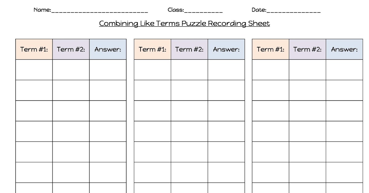 Middle School Math Madness!: Combining Like Terms Puzzles