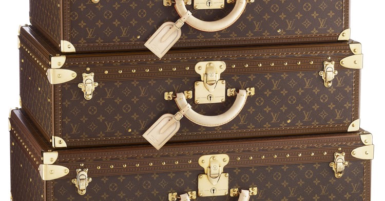 Stacked Luggage, three brown Louis Vuitton leather chest boxes