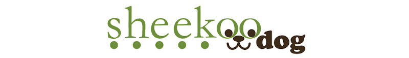 my sheekoo logo with the two o's at the end serving as eyes, with little nose and mouth formed underneath to look like a dog's face, the word dog is next to sheekoo