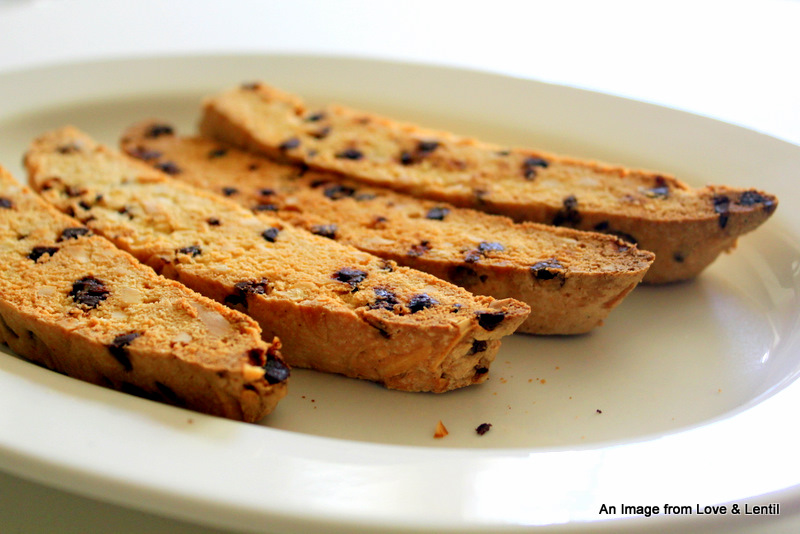 Love & Lentil Almond and Chocolate Chip Biscotti
