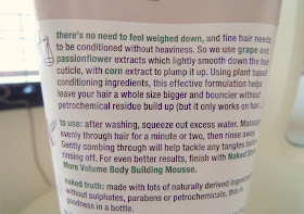 Naked Volume Body Building Shampoo & Weightless Conditioner Label