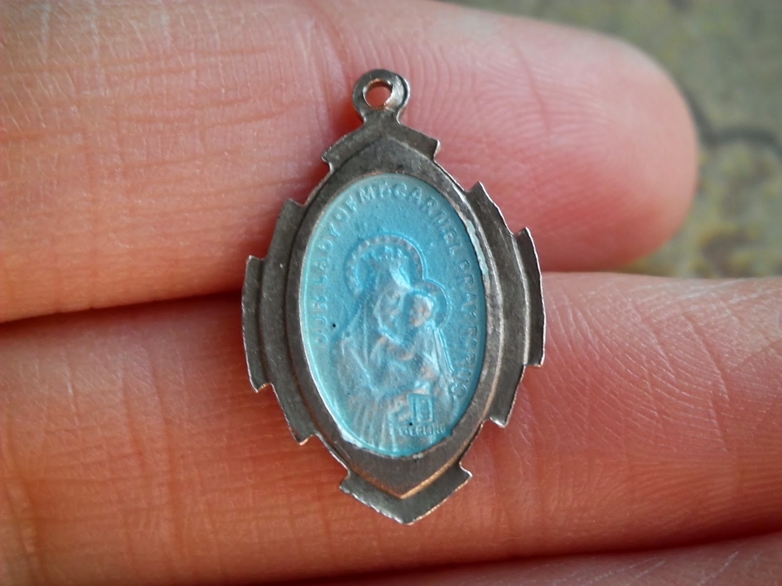 Vintage Religious Medals Vintage Sterling Blue Enamel Sacred Heart