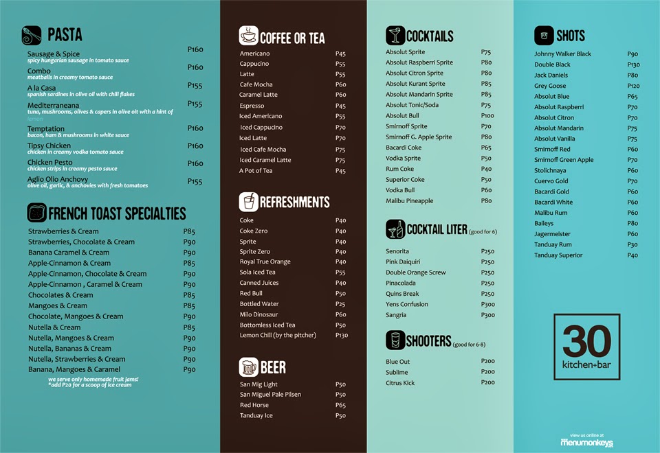 30 Kitchen Cebu Restaurant Menu