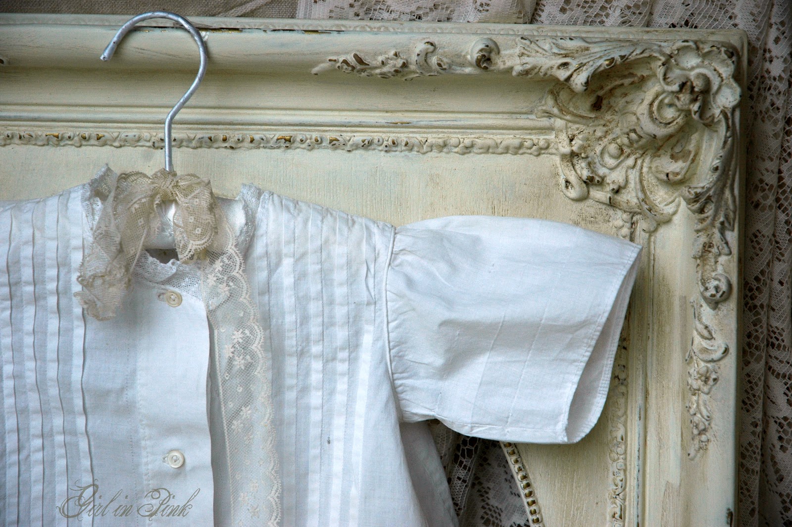 Girl in Pink A Christening Gown and Frame Made Over in White