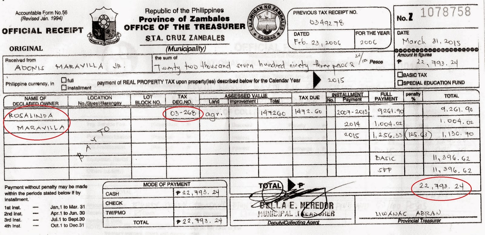 RiceLand and Mangoes Amilyar and Irrigation Official Receipts