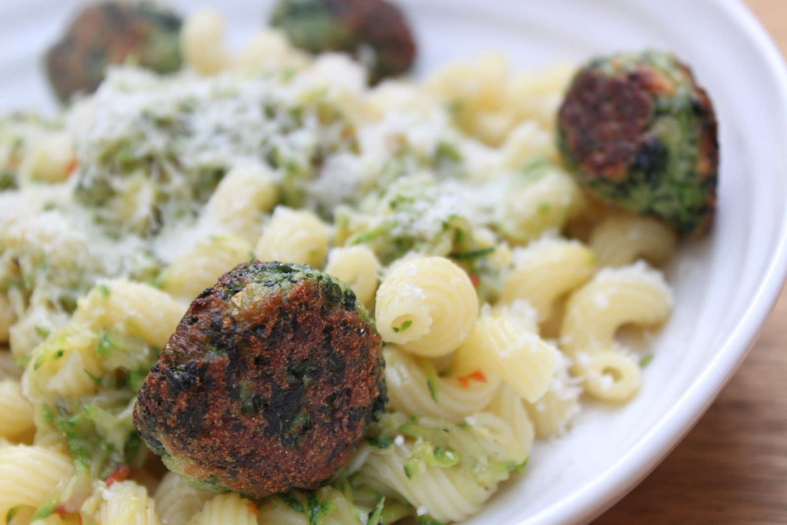 Dine at Mine Courgette and Chilli Pasta with Crispy Spinach Balls