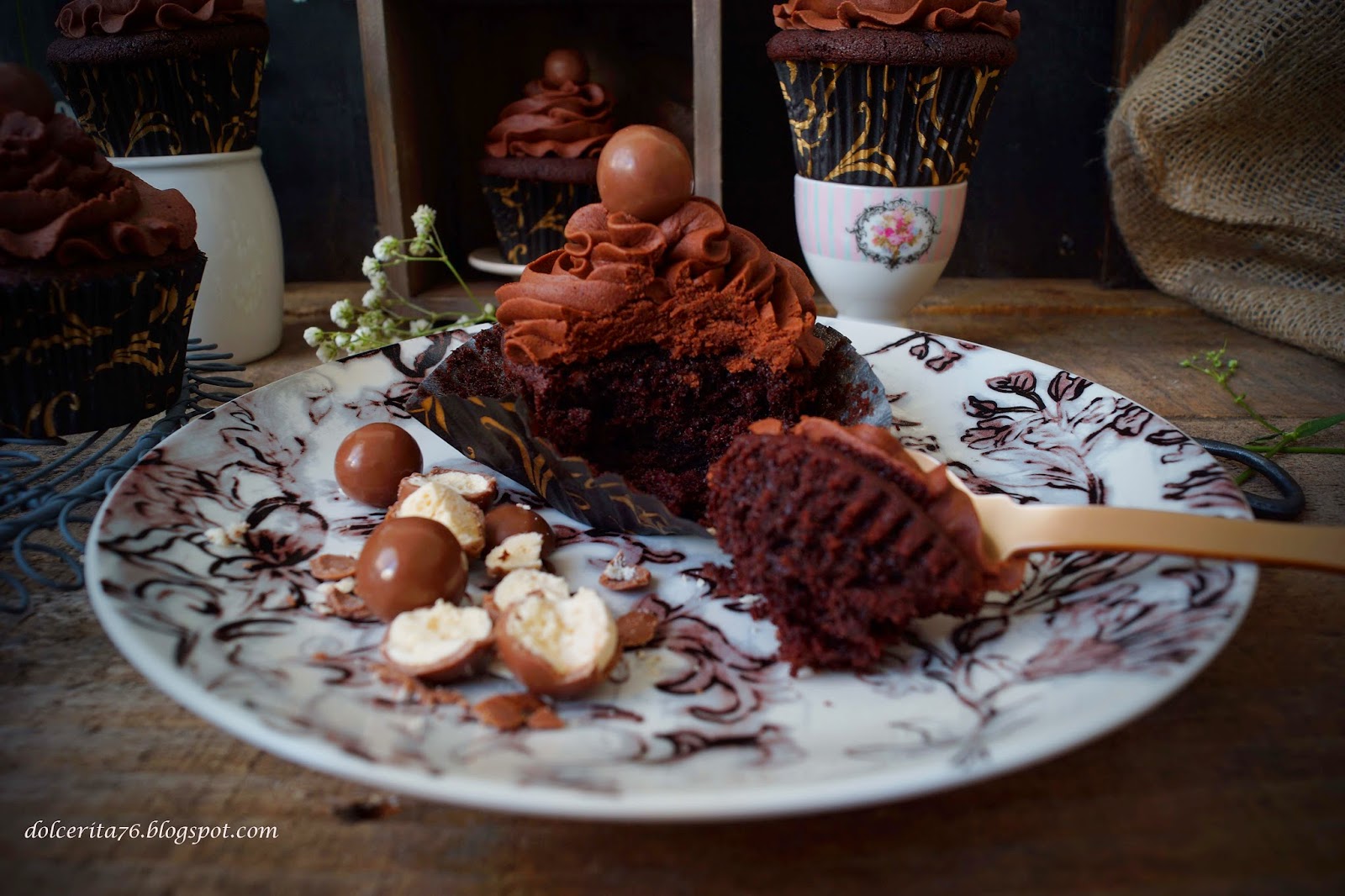 Dolce Rita Malted Chocolate Cupcakes and malted ganache