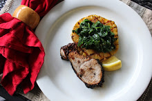 Mole Mocha Pork Tenderloin with Grilled Pineapple and Spinach