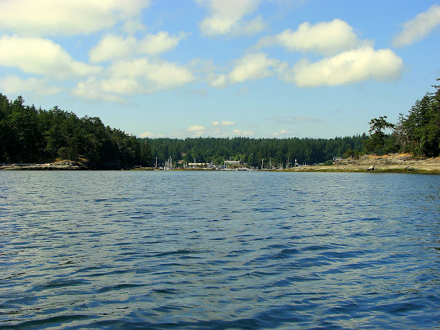 From the southern shore of Acorn Island, we look west, past Shipyard Rock, and into Silva Bay