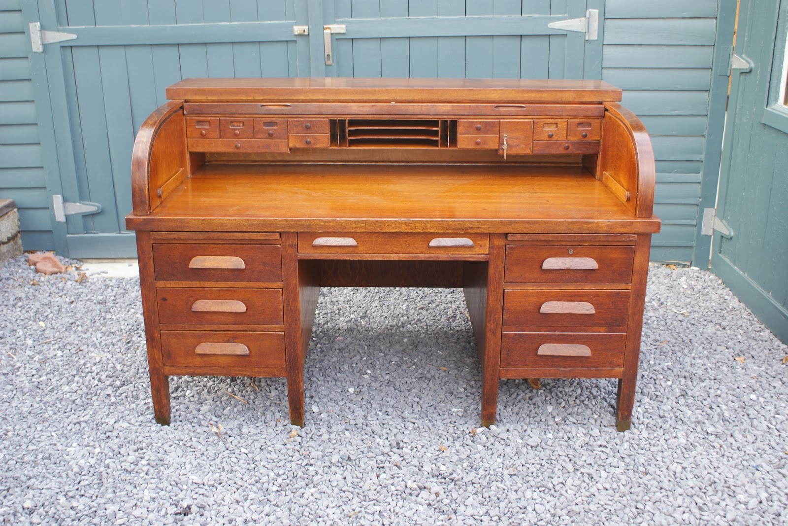 John Mark Power Antiques Conservator National Oak Roll Top Desk