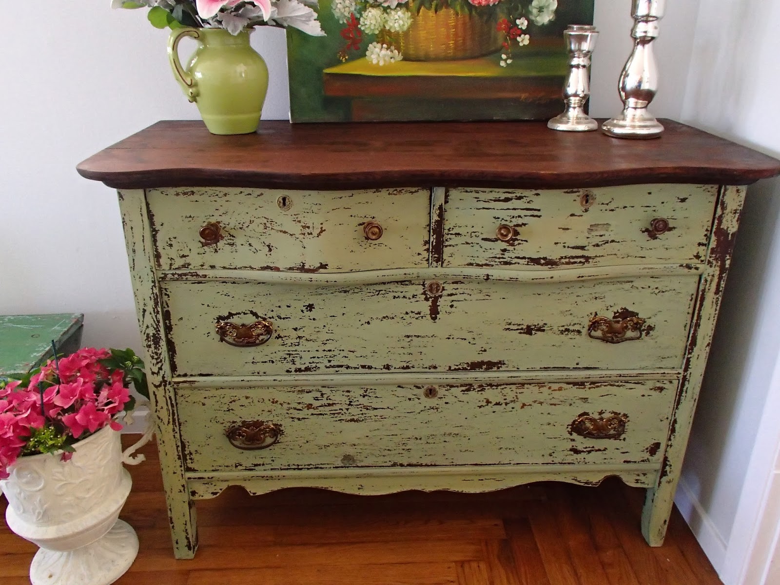 D.D.'s Cottage and Design Green Chippy Milk Paint Dresser