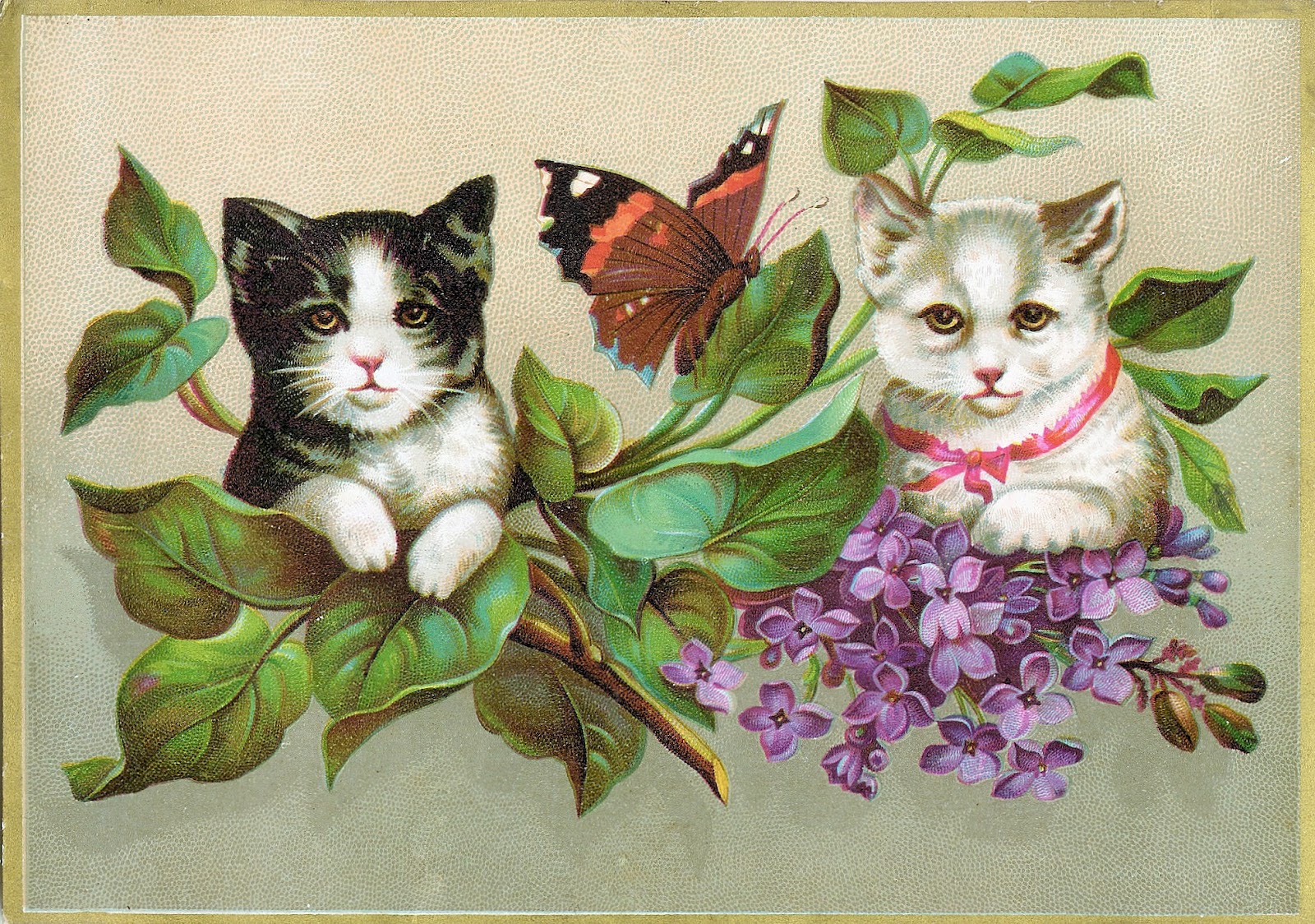 Antique Images Vintage Victorian Die Cut 2 Clip Art of Cats from
