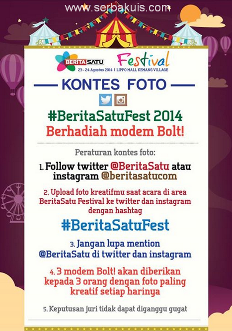 Kontes Foto #BeritaSatuFest Berhadiah Total 6 Modem Bolt 1 Kontes Foto #BeritaSatuFest Berhadiah Total 6 Modem Bolt