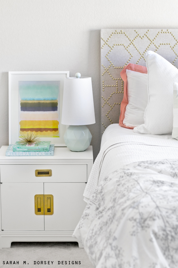 sarah m. dorsey designs Nailhead Metallic Linen Headboard Tutorial