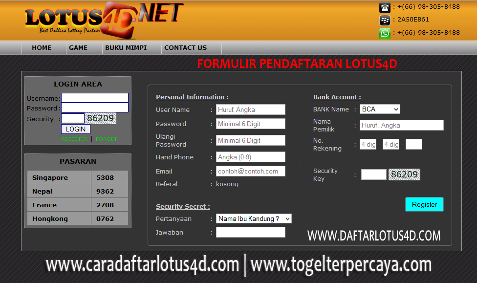 Cara Daftar Lotus4d Com