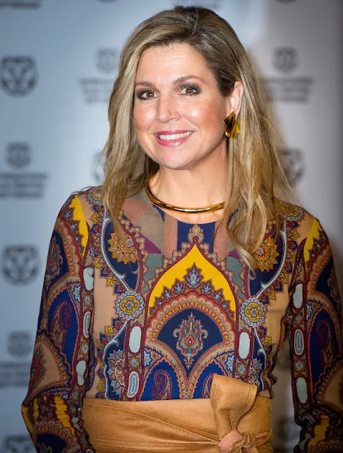 Queen Maxima attends the official opening of the 45th edition of Rotterdam International Film Festival. Queen Maxima wore a ETRO Printed stretch crepe jumpsuit.