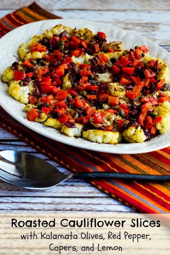 Roasted Cauliflower Slices with Kalamata Olives, Red Pepper, Capers