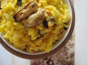 Risotto de azafrán y mejillones