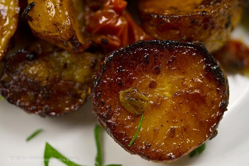 My Portuguese Kitchen Roast Potatoes with Tomatoes, Garlic & Wine