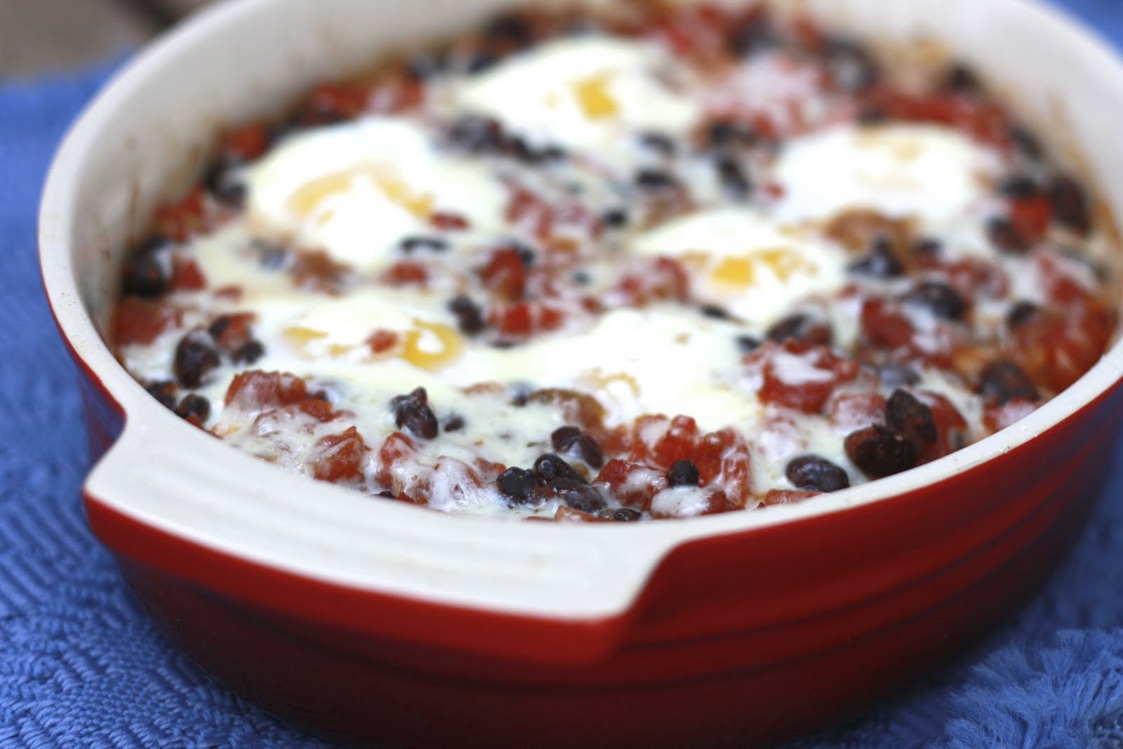 Mexican Baked Eggs with Black Beans, Tomatoes, Green Chilies, and Cilantro