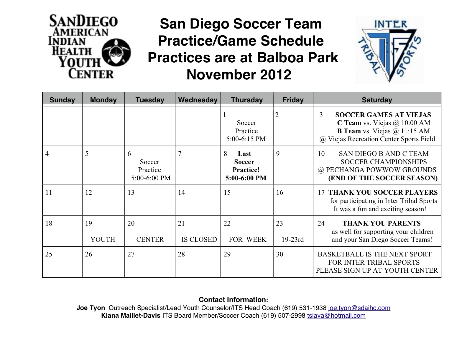 Soccer Schedule