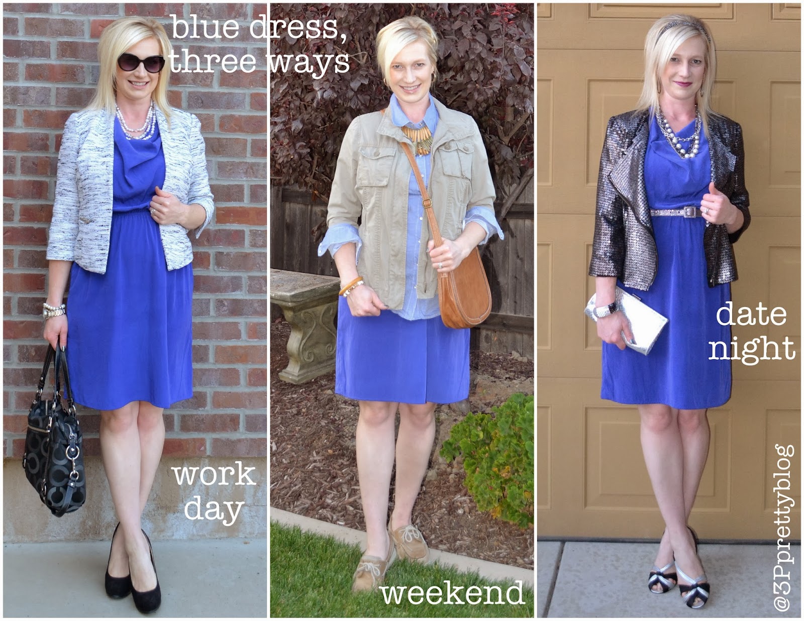 Particularly Practically Pretty Blue dress, three ways