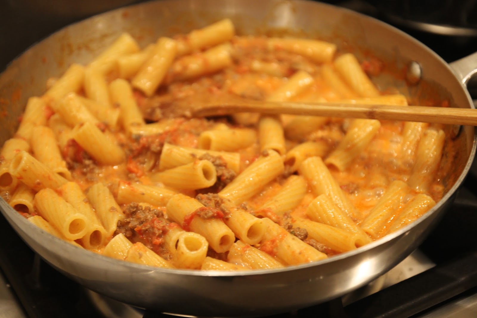 Jenny Steffens Hobick Leftovers Bolognese with Rigatoni, Cream, Peas & Parmesan
