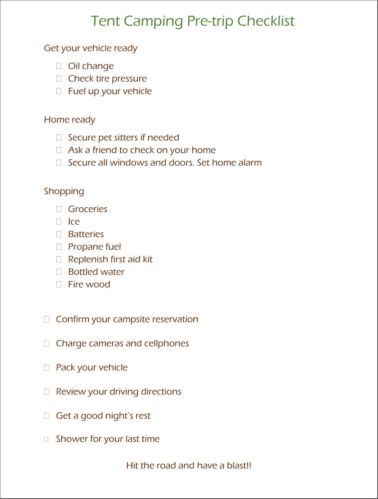camping trip checklist