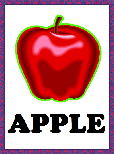 Kindergarten Worksheets: Fruits Flashcards - Apple
