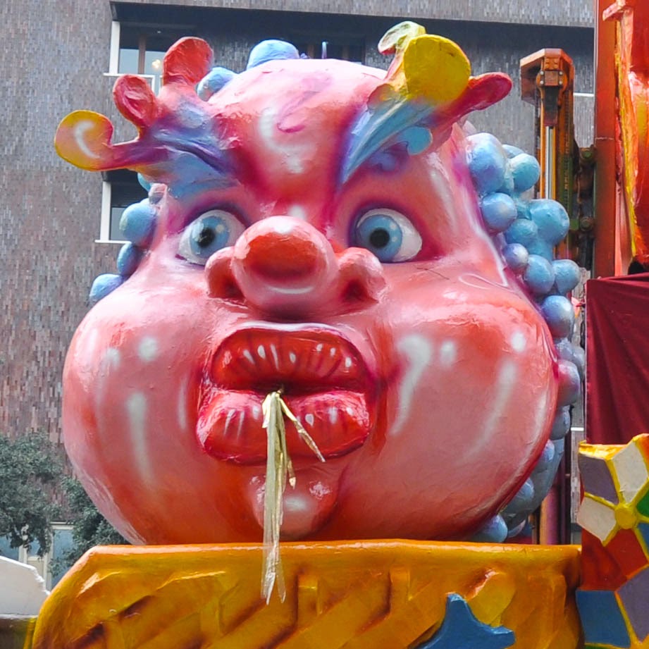 A close up of one of the floats taking part in the parade at Verona's Carnival