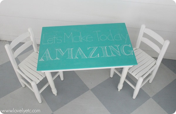 Turquoise and white kids table and chairs