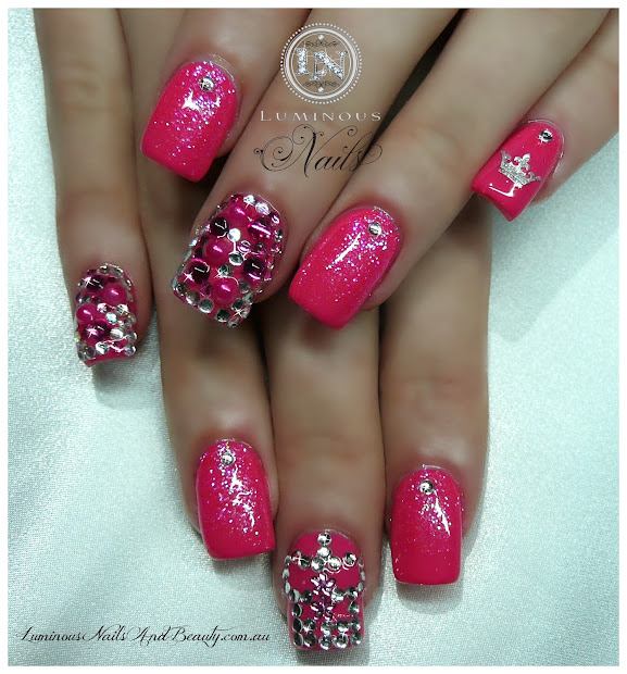 white tip nail design with glitter