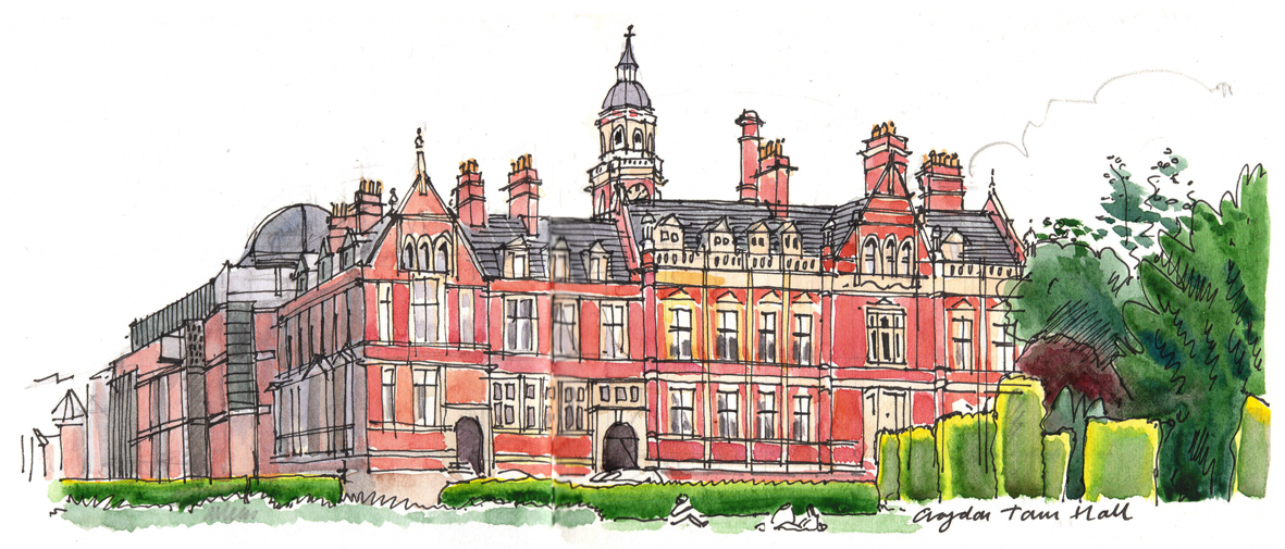 lineandwash Croydon Town Hall