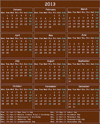 Calendar 2013  Holidays on Calendar 2013 With Holidays