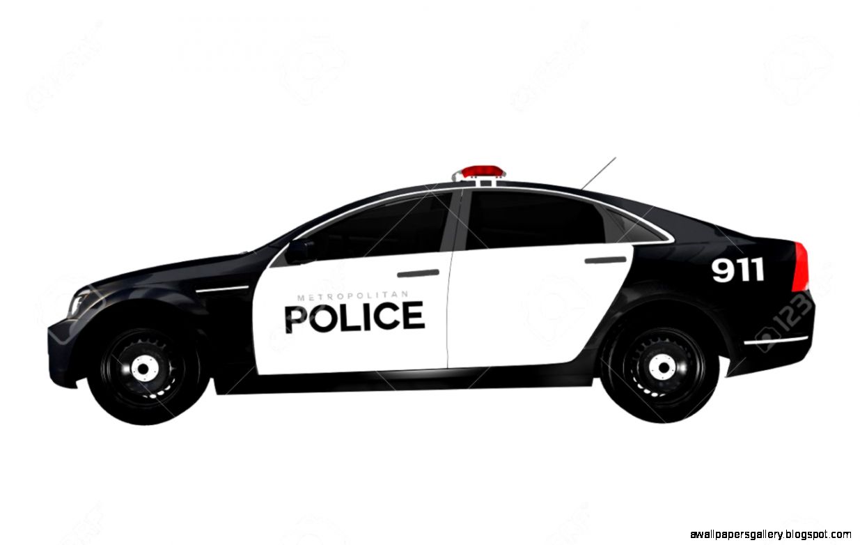 Police Car Side View Isolated On White Background Black And Police Car Side View Isolated On White Background Black And